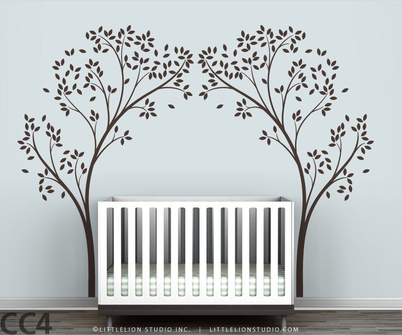 Tree Canopy Portal Wall Decal - White tree decal, brown tree, lilac tree - Very large trees - Modern Nursery Wall Decor