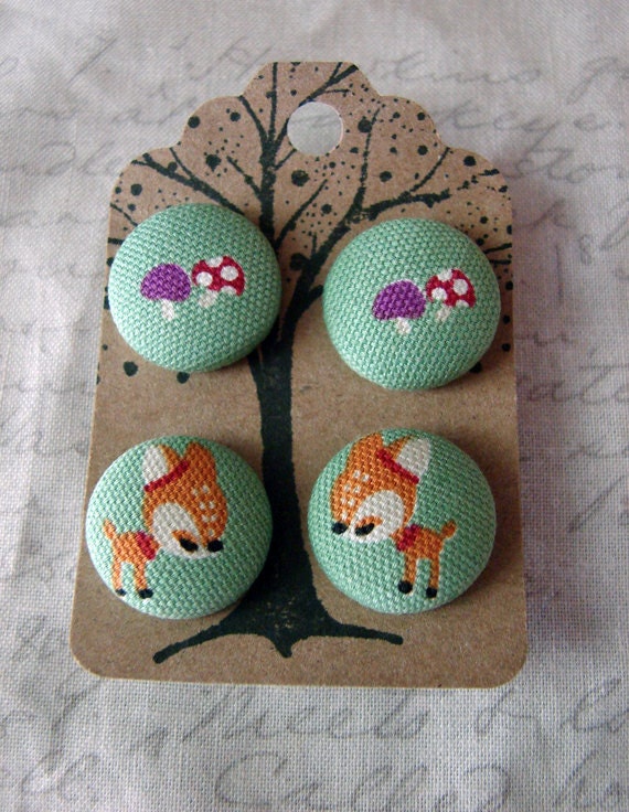 forest friends button earrings 3/4"  handmade designs and vintage treasures by studio346