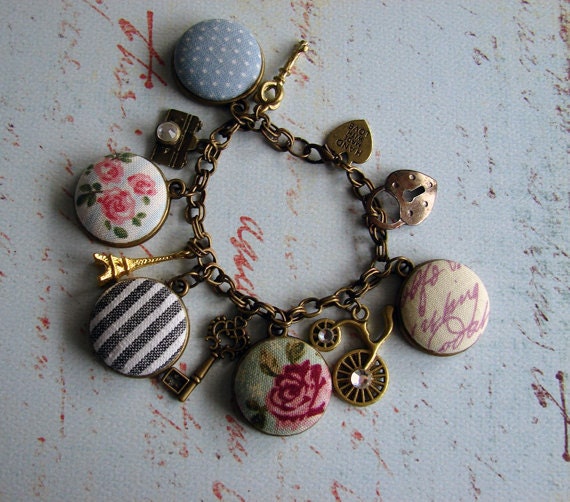 fabric button charm bracelet handmade designs and vintage treasures by studio346