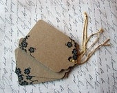hand stamped kraft paper floral gift tags, set of ten handmade designs and vintage treasures by studio346