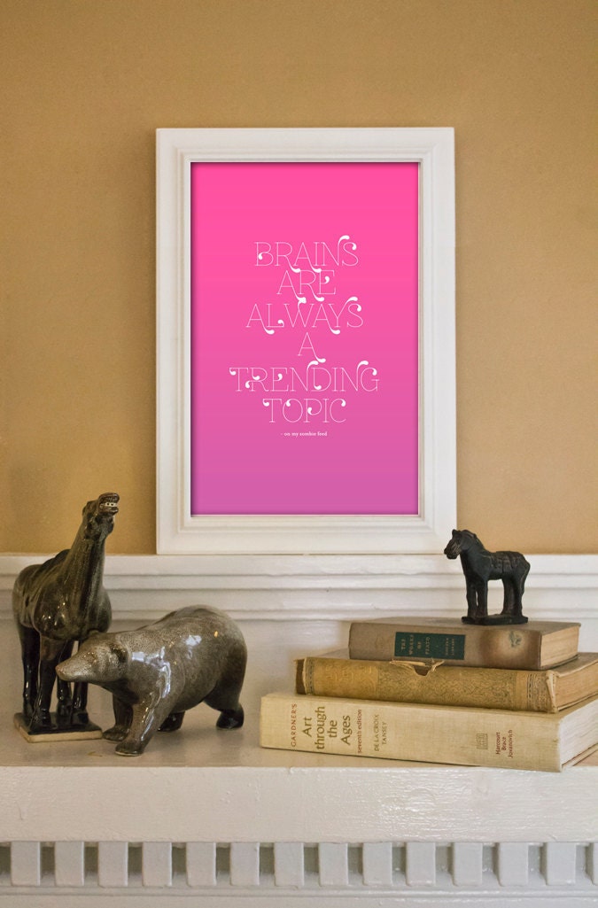 Twitter Zombie Inspired Typographic Poster 11x17 Funny Illustrated Fine Art Print