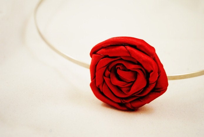 Satin Fabric Flower Skinny Metal Headband or Hair Clip