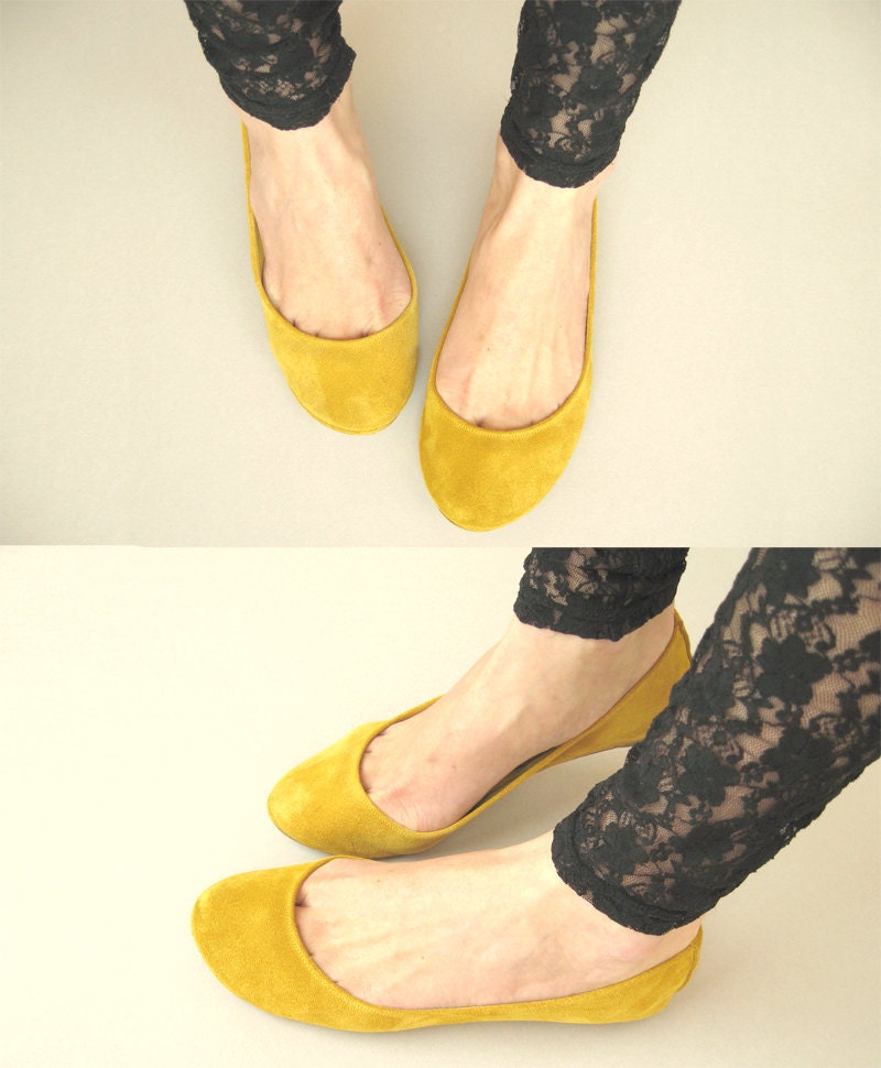 Sunflower Yellow Soft Leather Handmade Ballet Flats