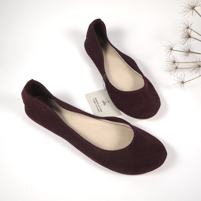 Burgundy Red Wine Soft Leather Handmade Ballet Flats