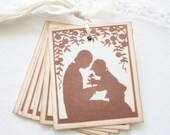 Gift Tags Vintage Mother and Child Silhouette Chocolate Brown and Cream