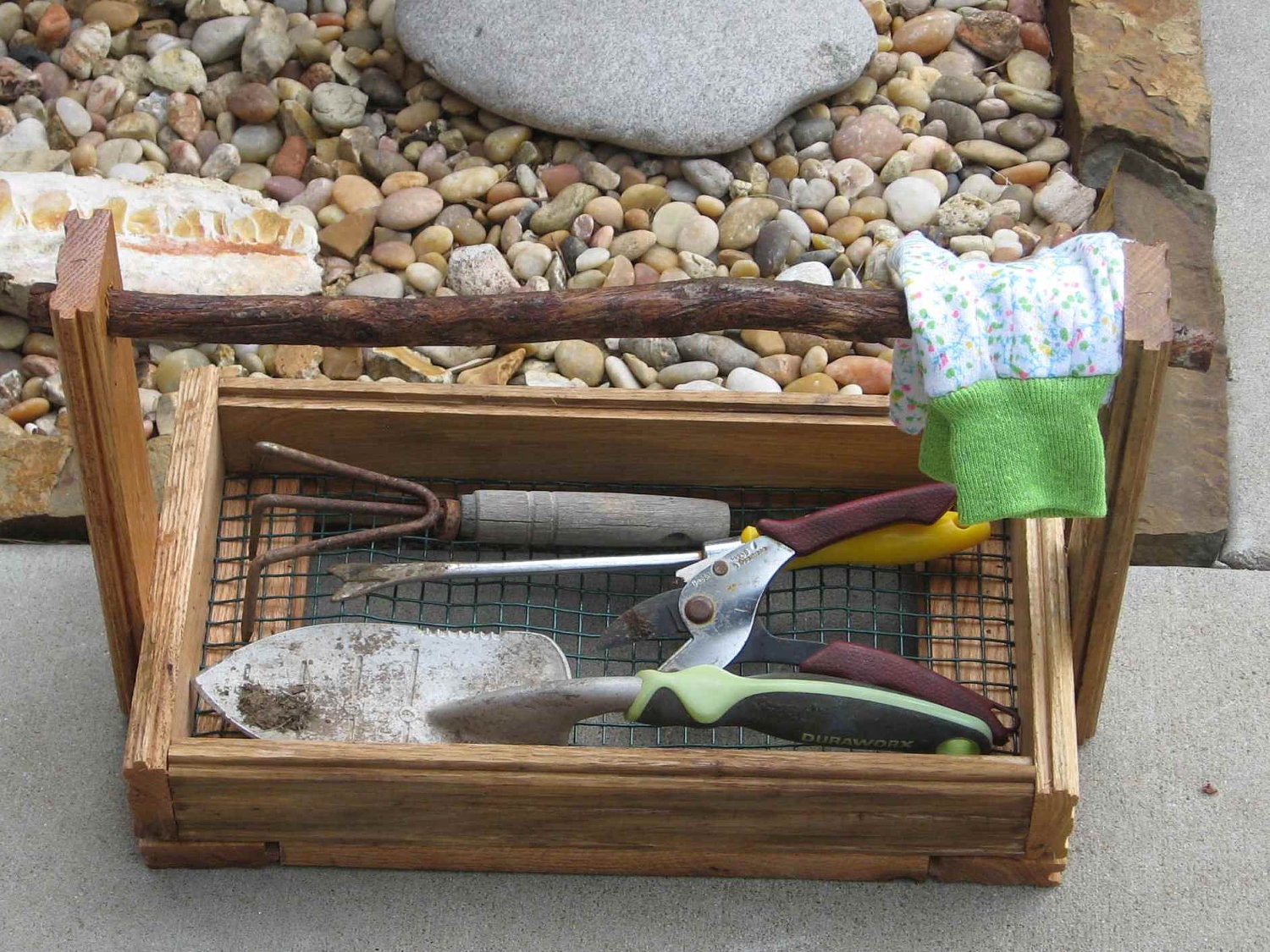 Garden Basket repurposed oak - fruits vegetables harvest rustic oak branch handle garden tool caddy gifts for gardeners gift idea