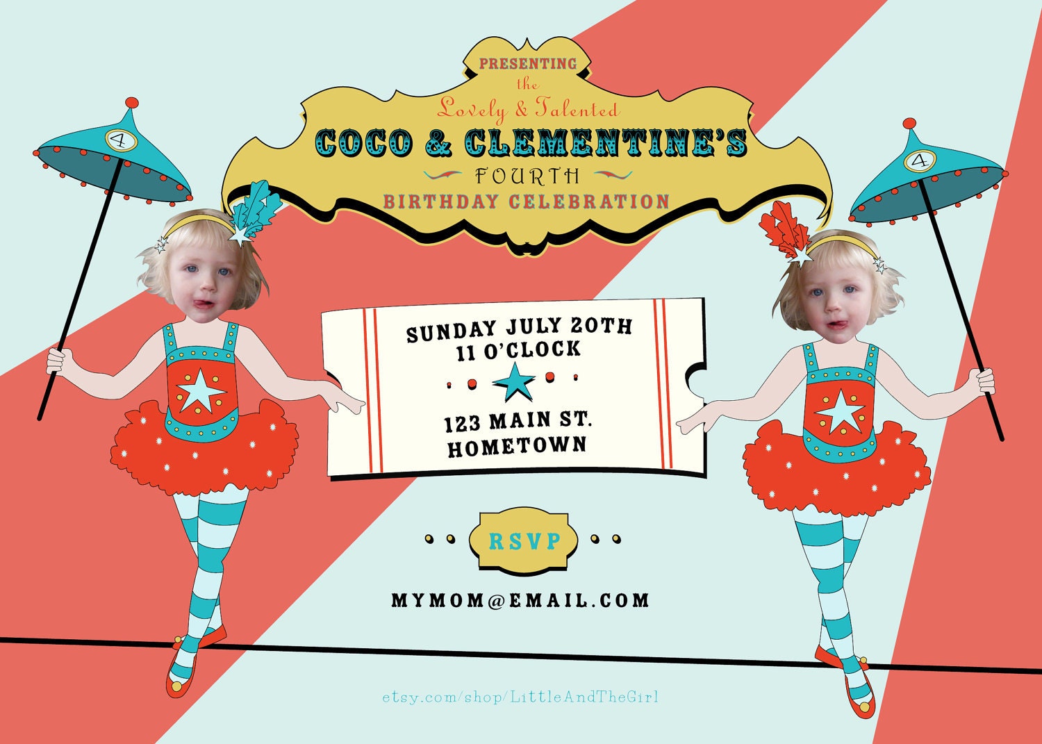 Invitation: Circus Carnival Sisters - Printable & Custom