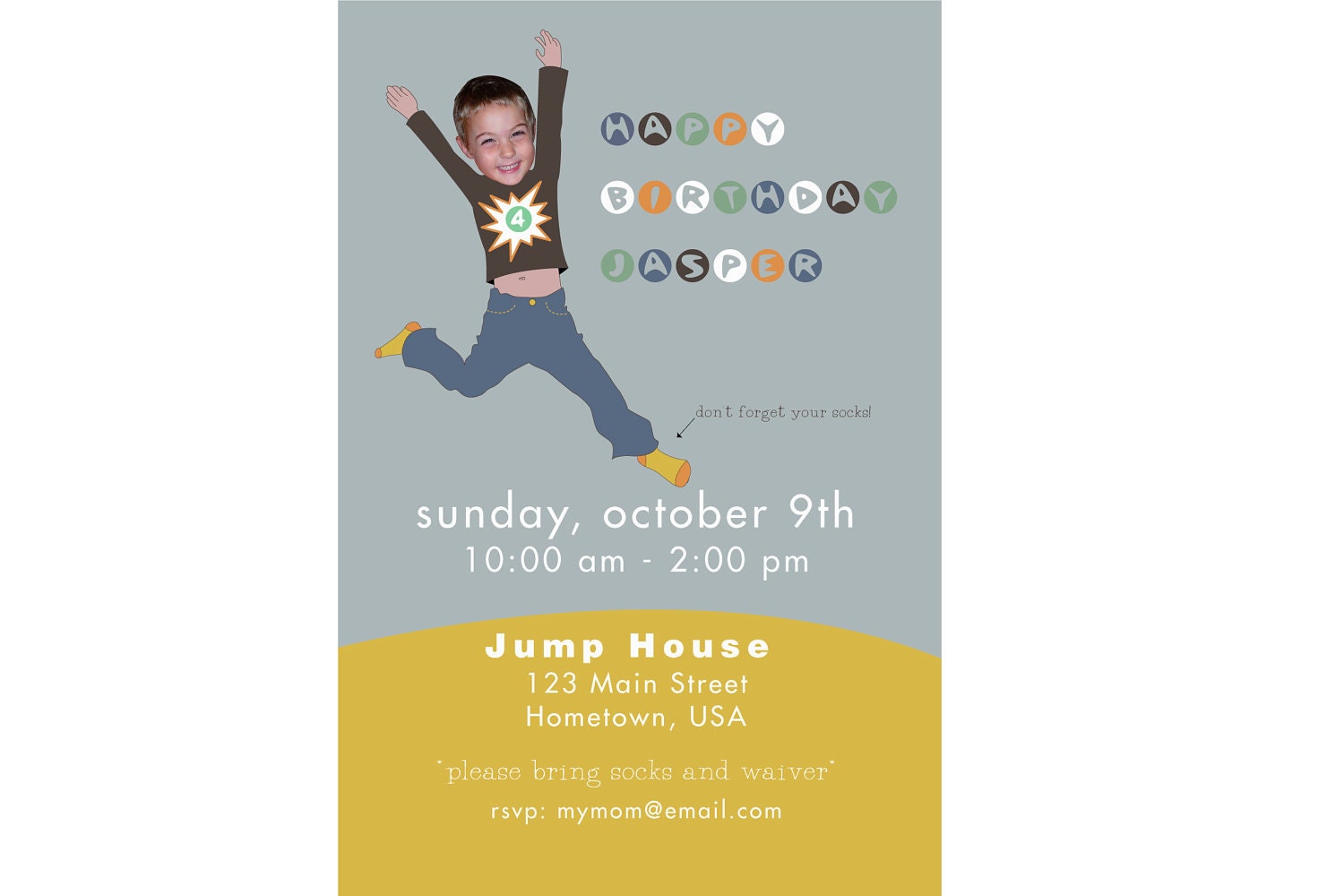 Jumpy House Birthday Party Invitation - Printable & Personalized For Boys