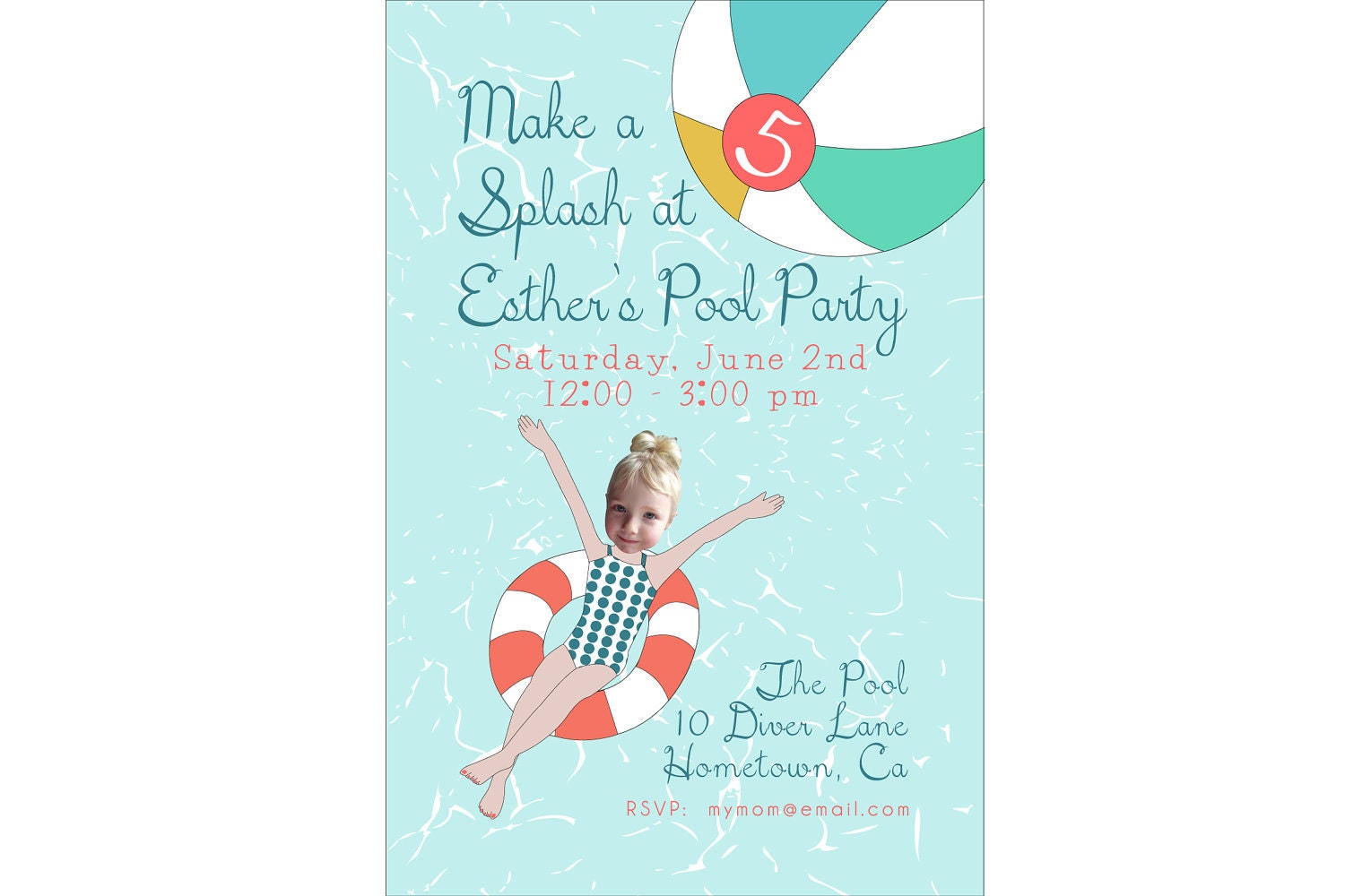 Vintage Pool Party Invitation -  Printable and Personalized
