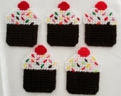 Set of Five Plastic Canvas Cupcake Magnets