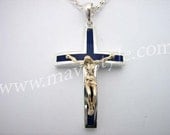 925 Sterling Silver Blue Cross Gold Jesus Christ Croix