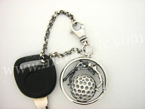 Sterling Silver Golf Keychain Key Chain Ring Golfer PGA Jewelry Golfing Player