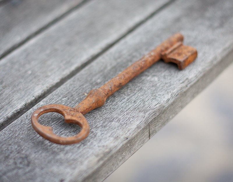 Vintage Skeleton French Key Big Huge Rusty Patina Antique Keys Steampunk Jewelry Art Book Mixed Media Romantic Home dark neutral
