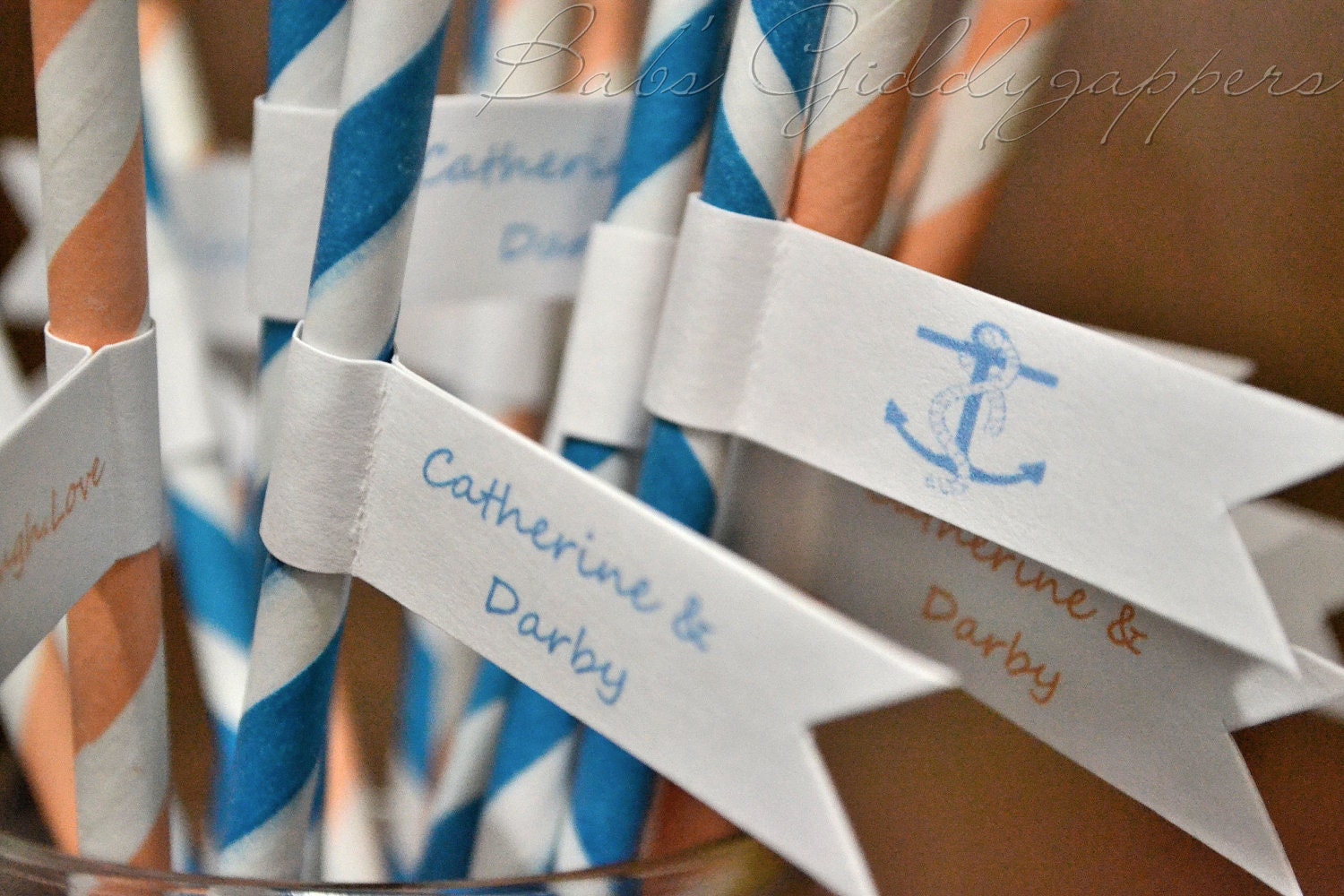 Orange and Blue Nautical Themed Straws