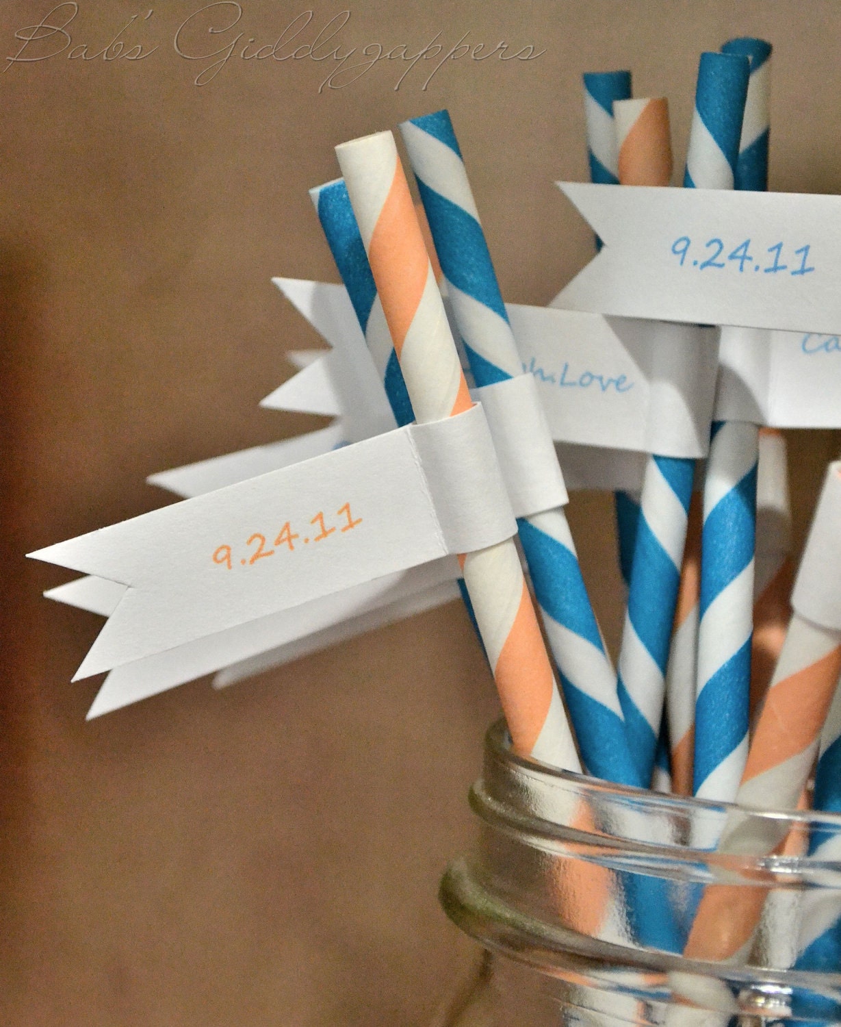 Orange and Blue Nautical Themed Straws