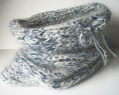 Hand Knit Cowl Hat Dreadband Blue Winter Accessories Women Men Knitted Head Wrap Convertible Blue Gray Stormy Vintage Mohair