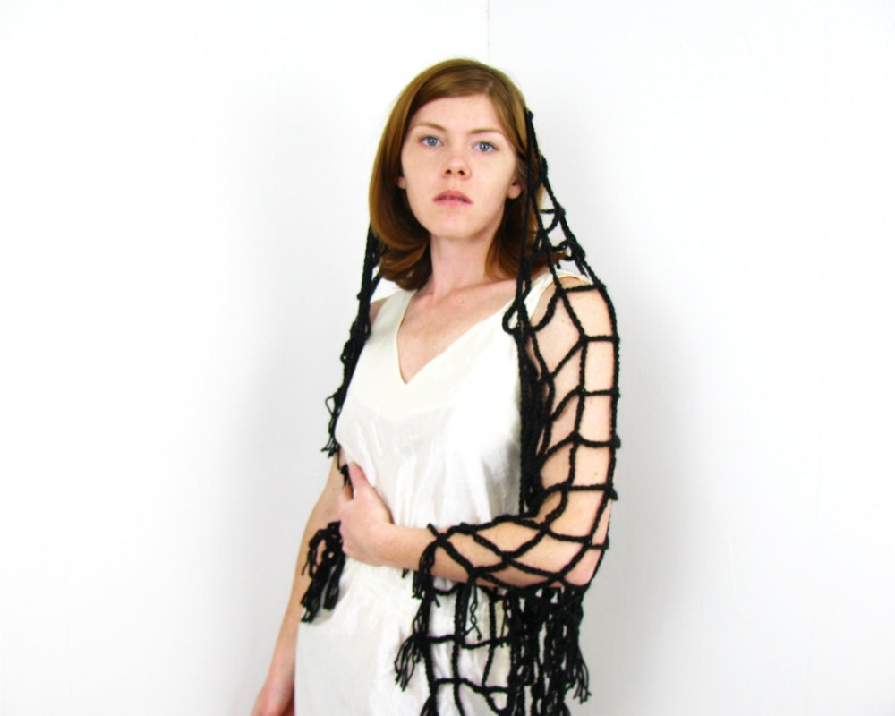 Custom Crochet Lace Shawl Fishnet Summer Weight Shawl Choose Colors And Sizes Goth Accessory
