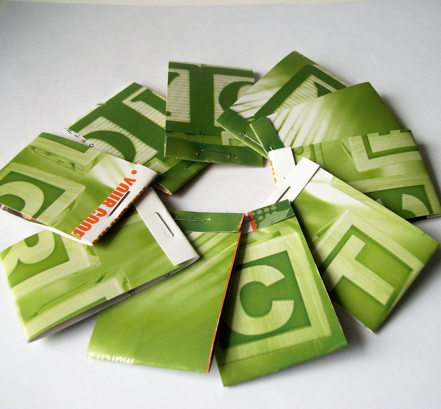 Green Matchbook Notebooks Note Pads Set of 10 Notepad Recycled Covers Wooden Letter Blocks