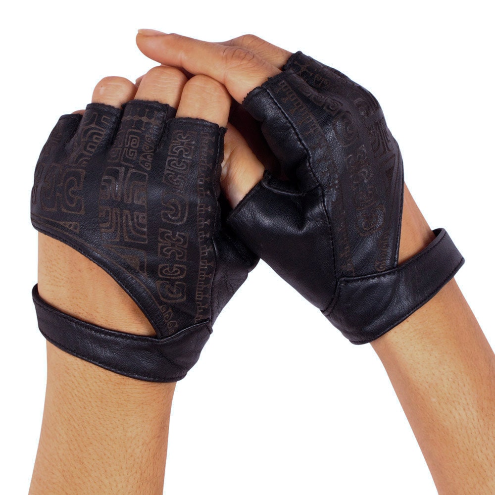 Black Leather Fingerless Gloves - Leather Gloves - Riding Gloves - Fingerless Gloves