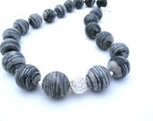 Statement Necklace - The New Yorker Zebra Jasper Spheres