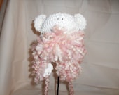 Lion Cub Crochet Hat  White Baby Soft Yarn with Pink Fringe