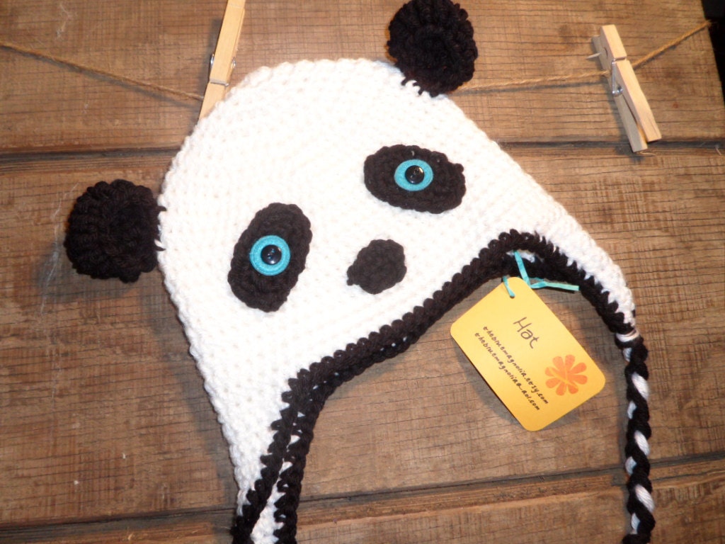Panda Crochet Hat  with blue eyes