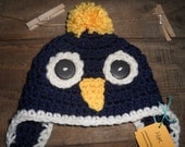 Navy and Yellow  Penguin Hat Crochet
