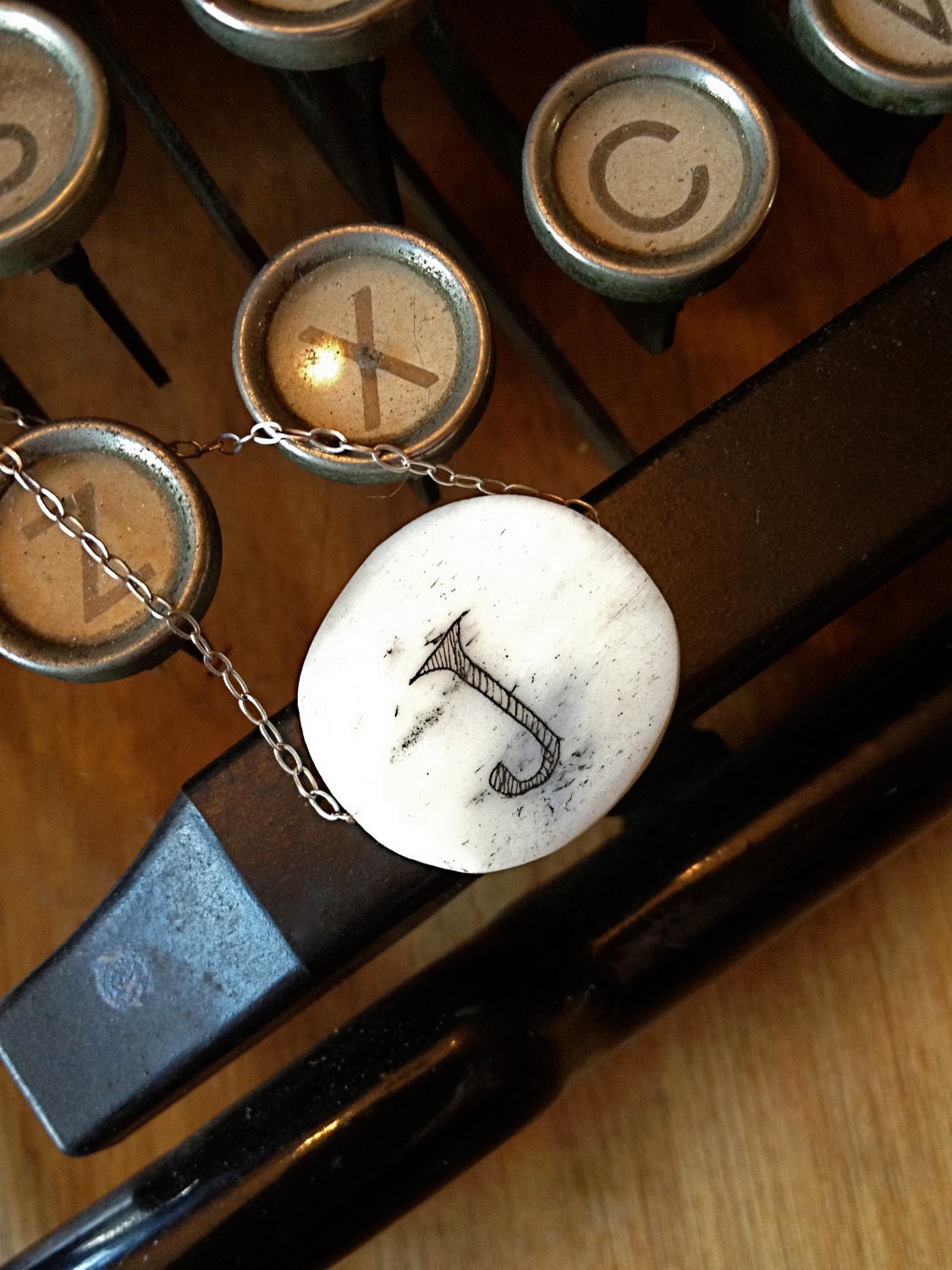 monogram scrimshaw necklace: J
