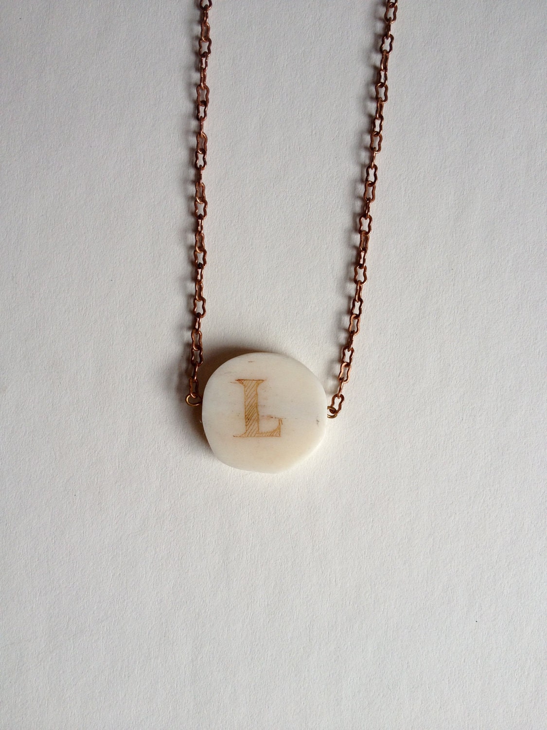 monogram scrimshaw necklace: L