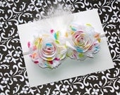White Polka Dot Shabby Rosettes with White Feather Puff (Newborn, Toddler, Child)