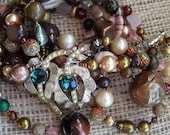 Upcycled Vintage Brown Gold Bronze and Green MultiLayered Statement Necklace