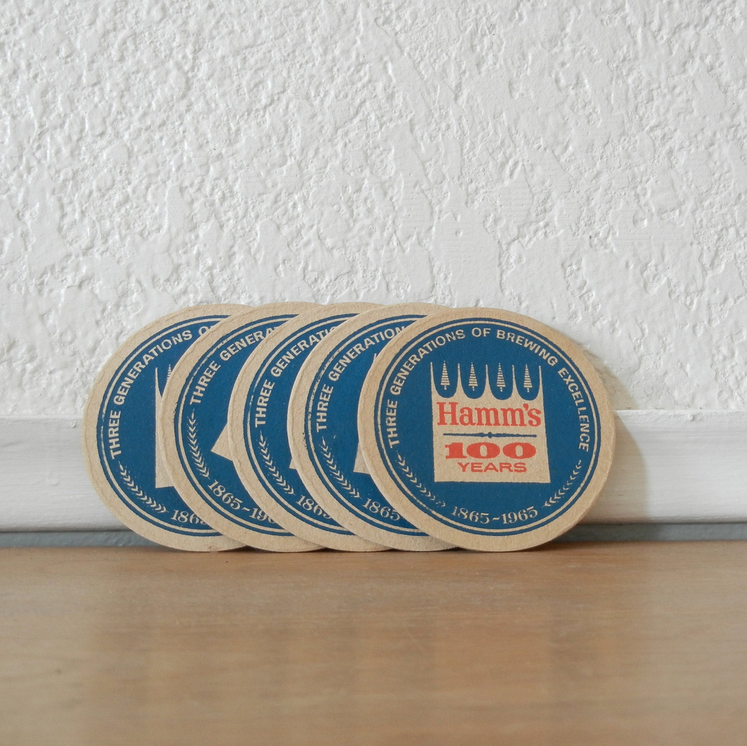 Vintage Hamm's Beer Coasters, 5 Round Coasters Set