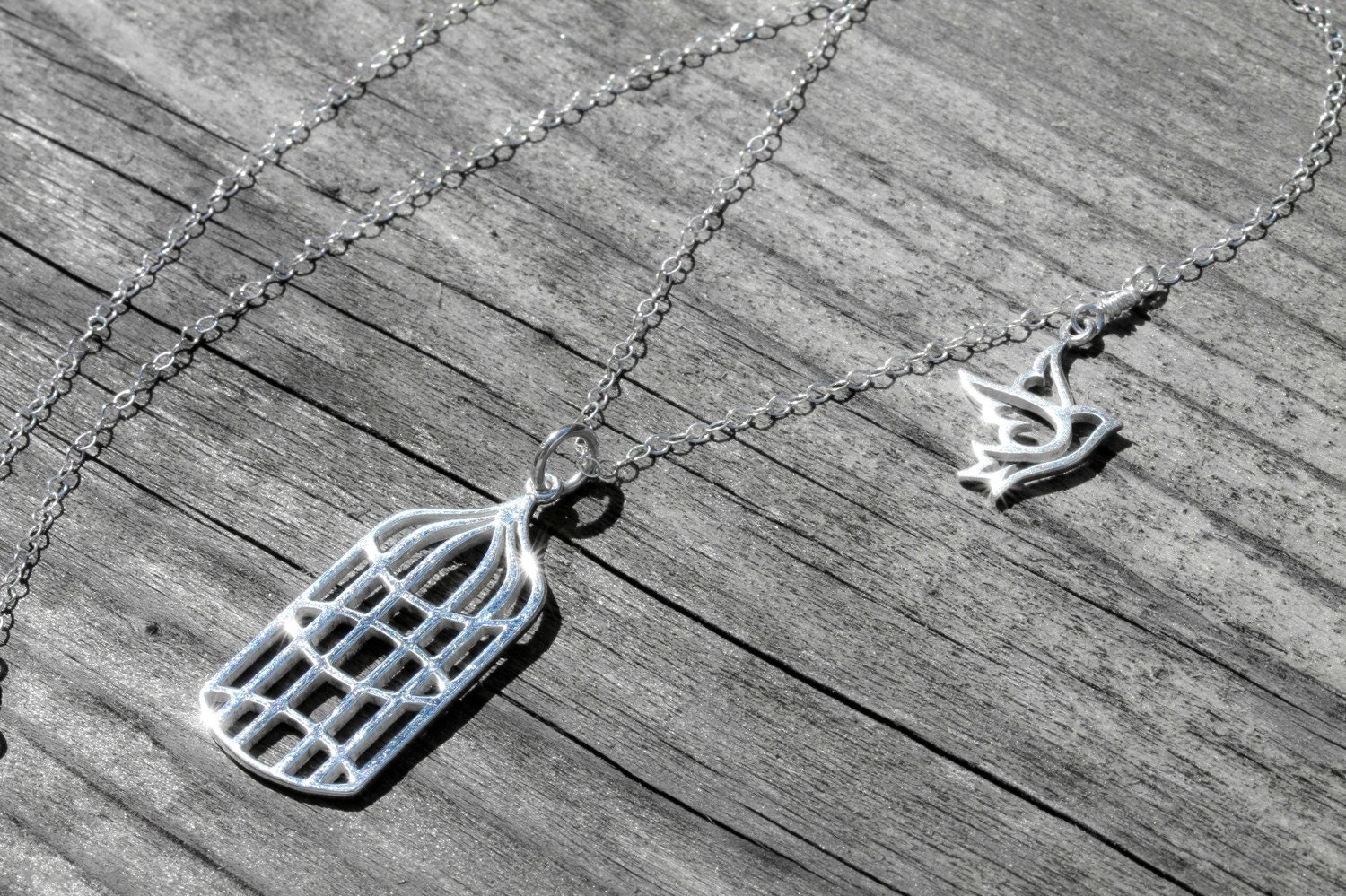She is Free  Birdcage and Dove Necklace