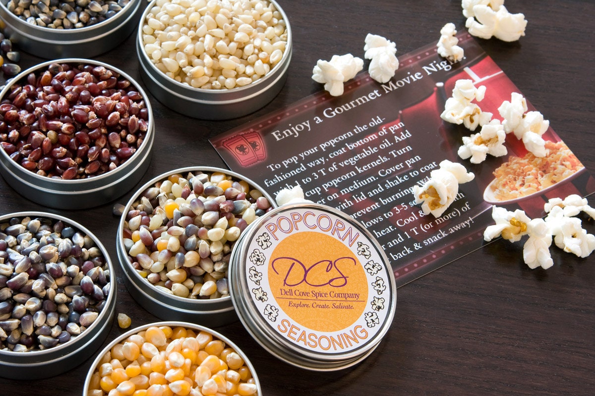 Gourmet popcorn and popcorn seasonings - popcorn snacking spice kit - gourmet gift set, unique food gift with recipes, comes in gift box