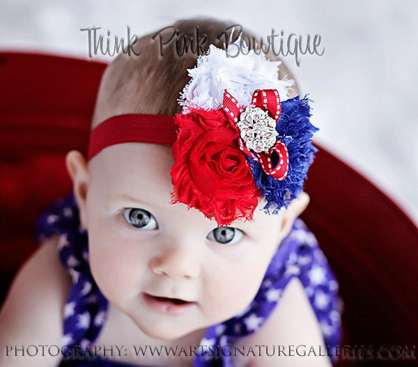 Baby headband, Fourth of July headband, Patriotic Headband,Baby Headbands,Newborn Headband,Shabby Chic Headband,Baby Bows.