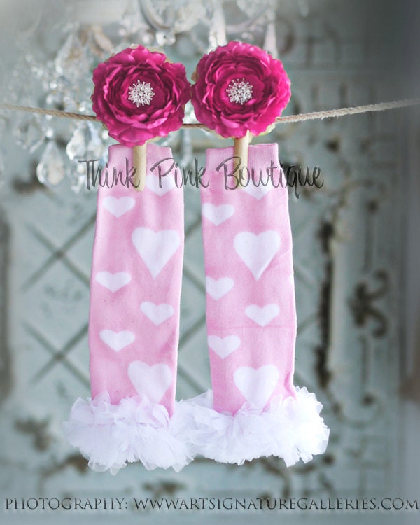 Pink and white hearts baby and toddler leg warmers.