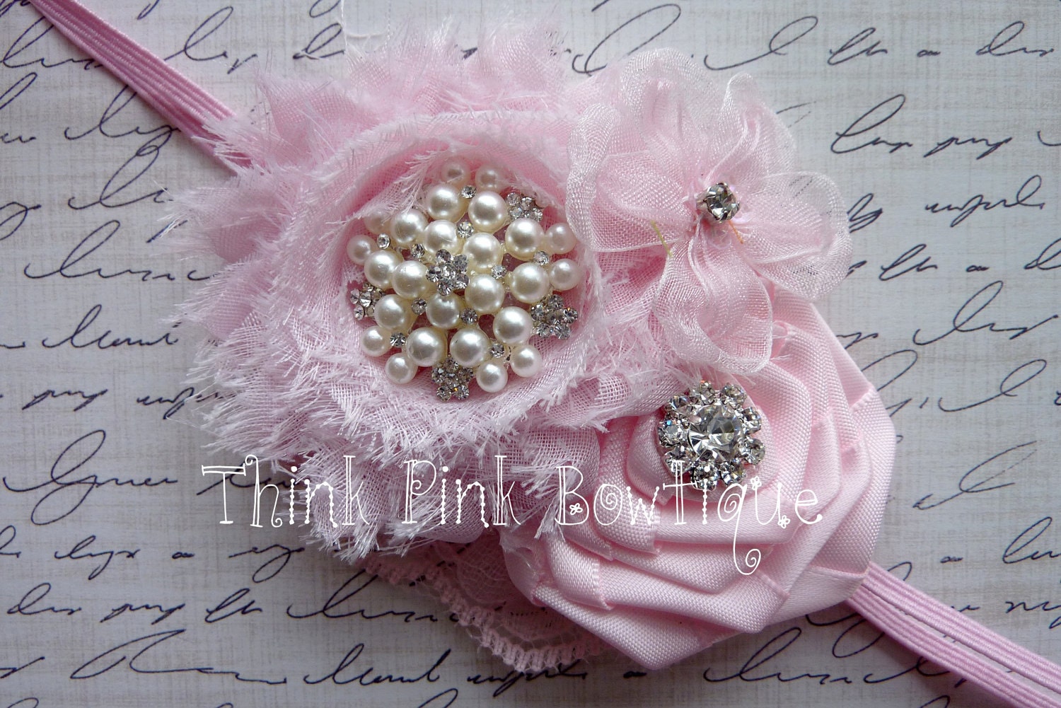 Pink baby headband, vintage inspired baby headband,shabby chic headband, Flower headband, newborn headband ,baby girl bows.