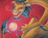 Bookmark - Gold Eastern dragon encircles pearl of wisdom with a Chinese proverb about hard work and achievement - GREAT gift for reader