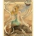 Mermaid sits on a water sprayed rock in the ocean and watches a ship approach, art nouveau border - Art Reproduction (Print) - "Mermaid"