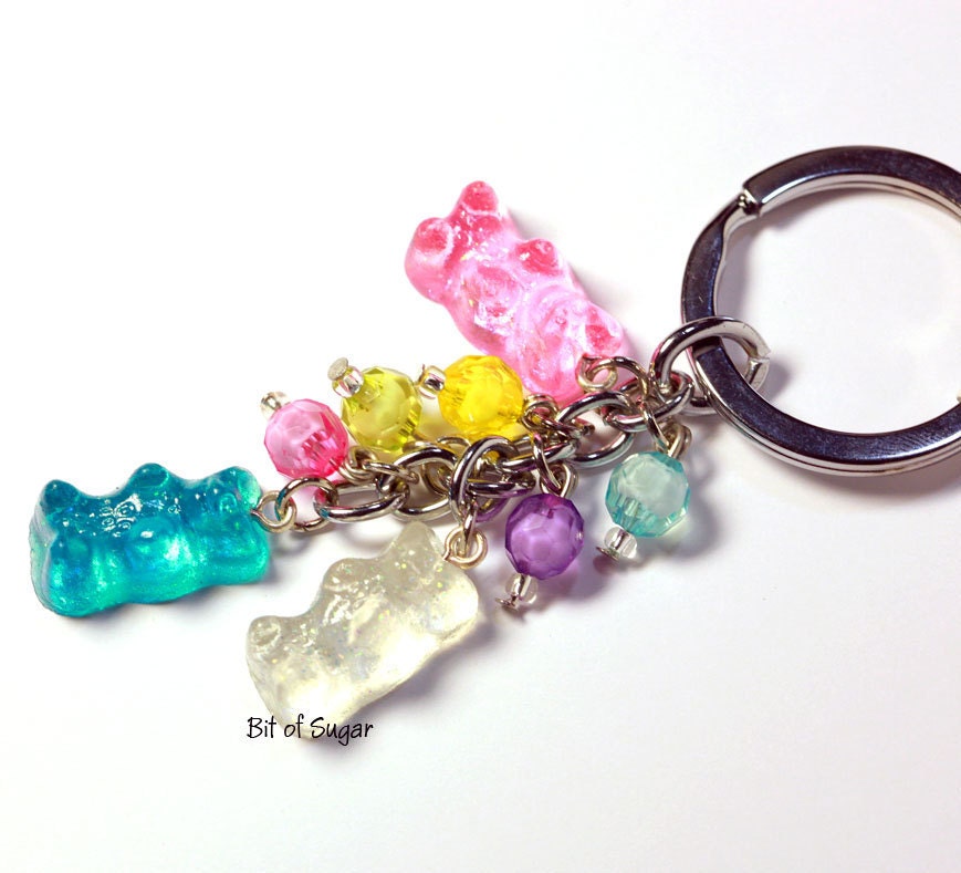 Gummi Candy Bear Keychain - cute, kawaii gummy look key ring, fake miniature food