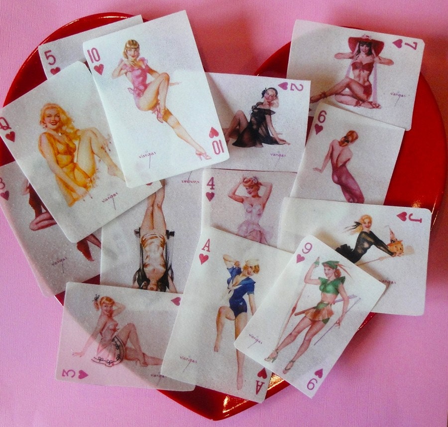 Vintage Vargas Pin Up Girl Heart Card Series - 13 Images of Edible Wafer Paper