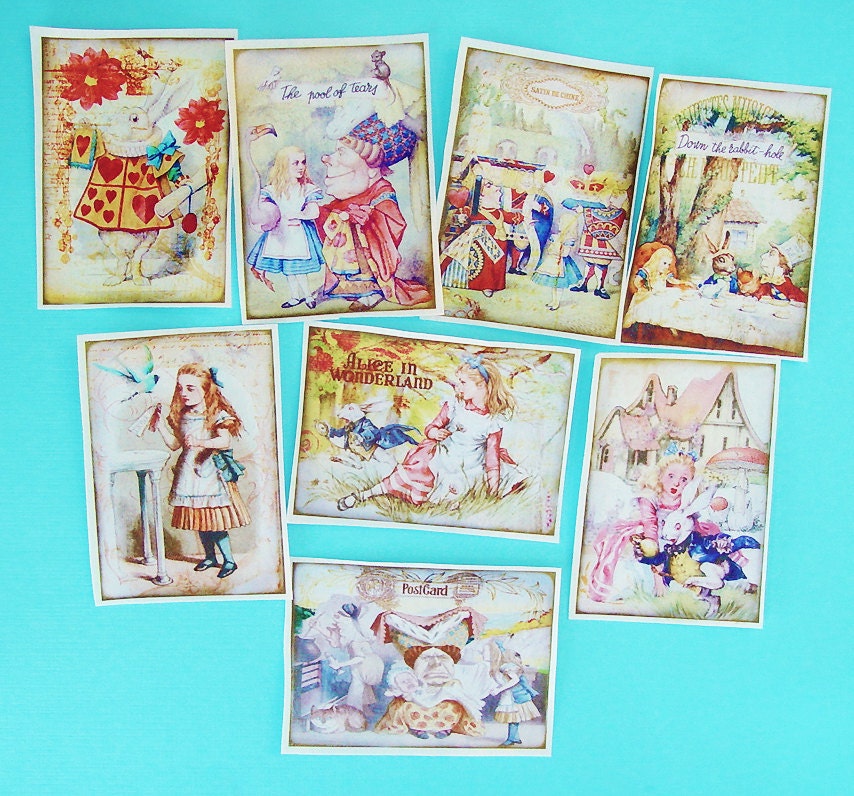 Detailed 8 Alice in Wonderland Edible Image Wafer Paper for your iced cookies, fondant, cakes or chocolate