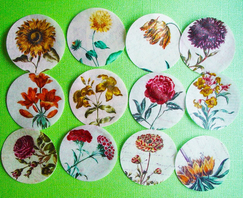 2 inch round Vintage Botanical Floral edible image wafer papers pretty up your cookies, cupcake toppers, fondant, cakes and chocolates