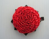 Red duct tape rose with black leaves hair clip