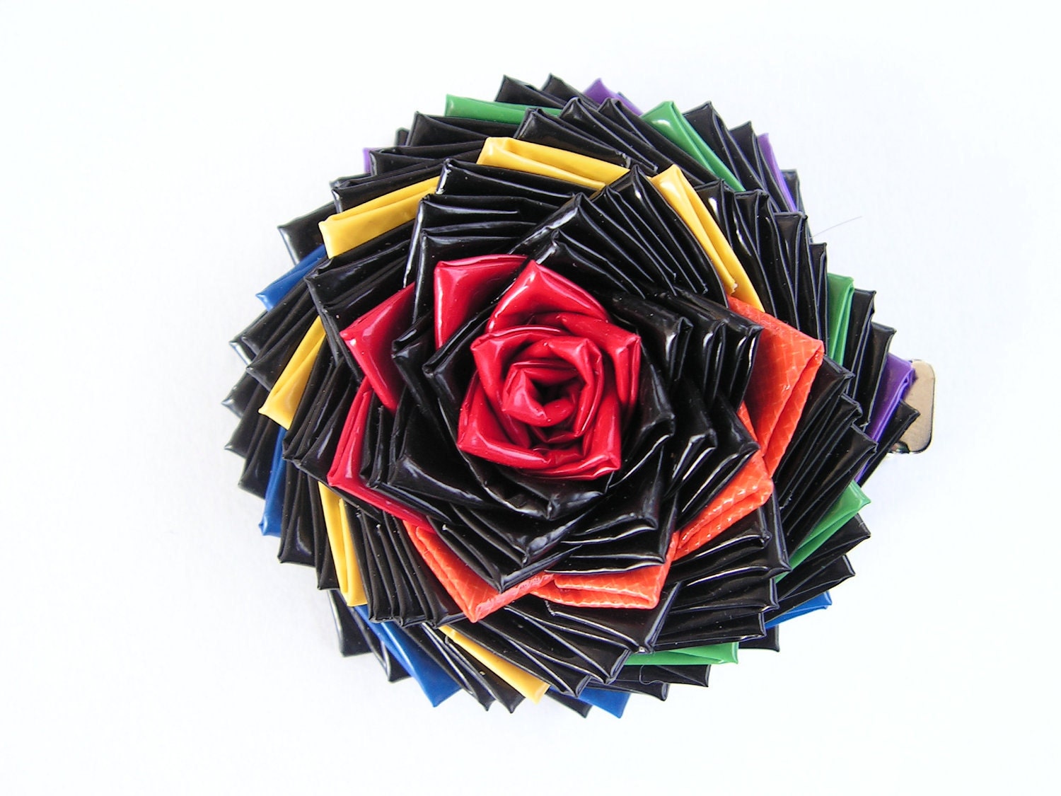 Black and Rainbow Duct Tape Flower Hair Clip