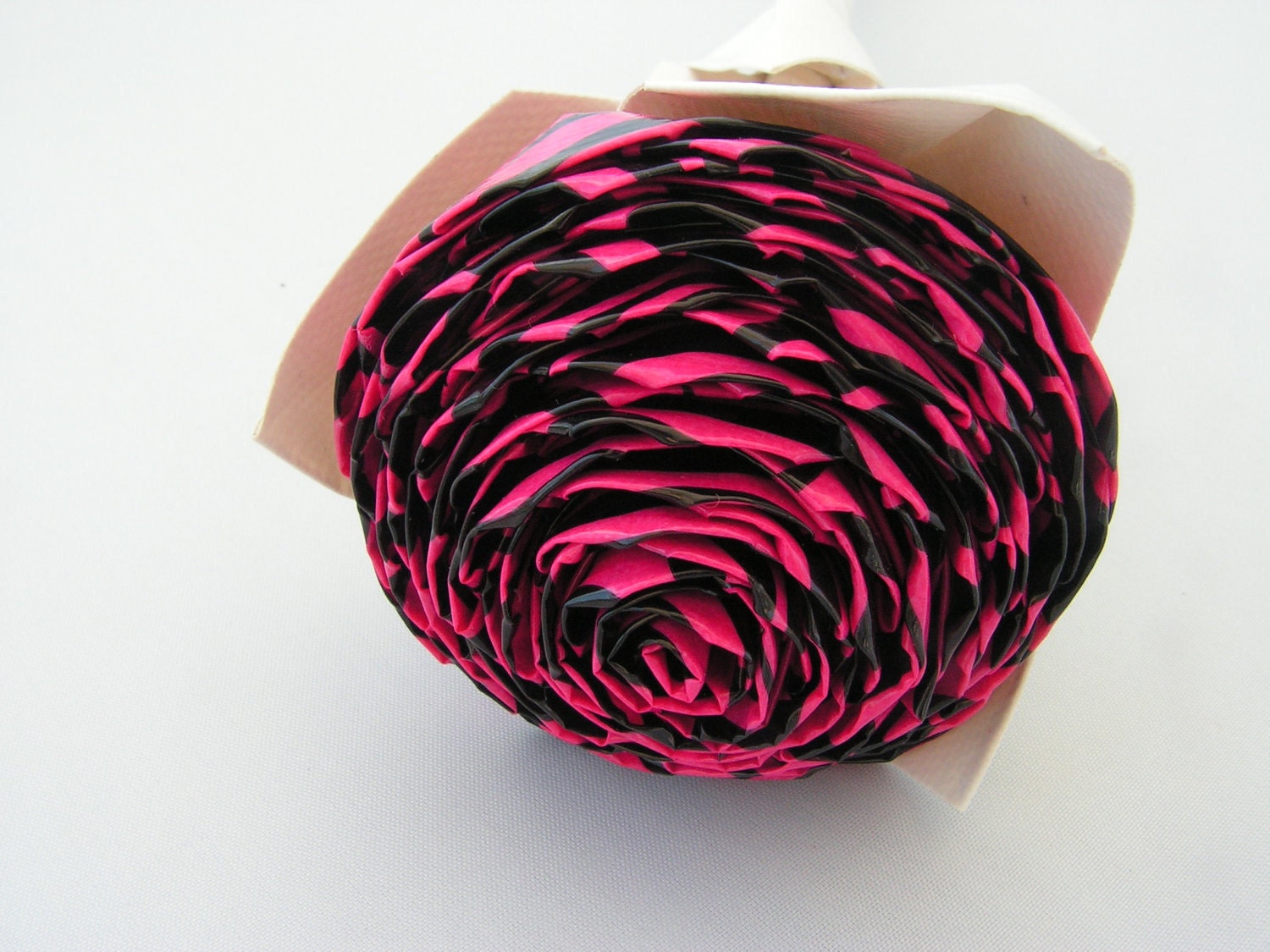 Pink zebra pattern and white duct tape rose