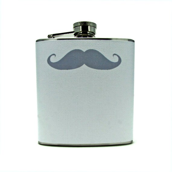 Gray Mustache Hip Liquor Flask 6 or 8 oz with Funnel and Tote Bag Fathers Day Birthday