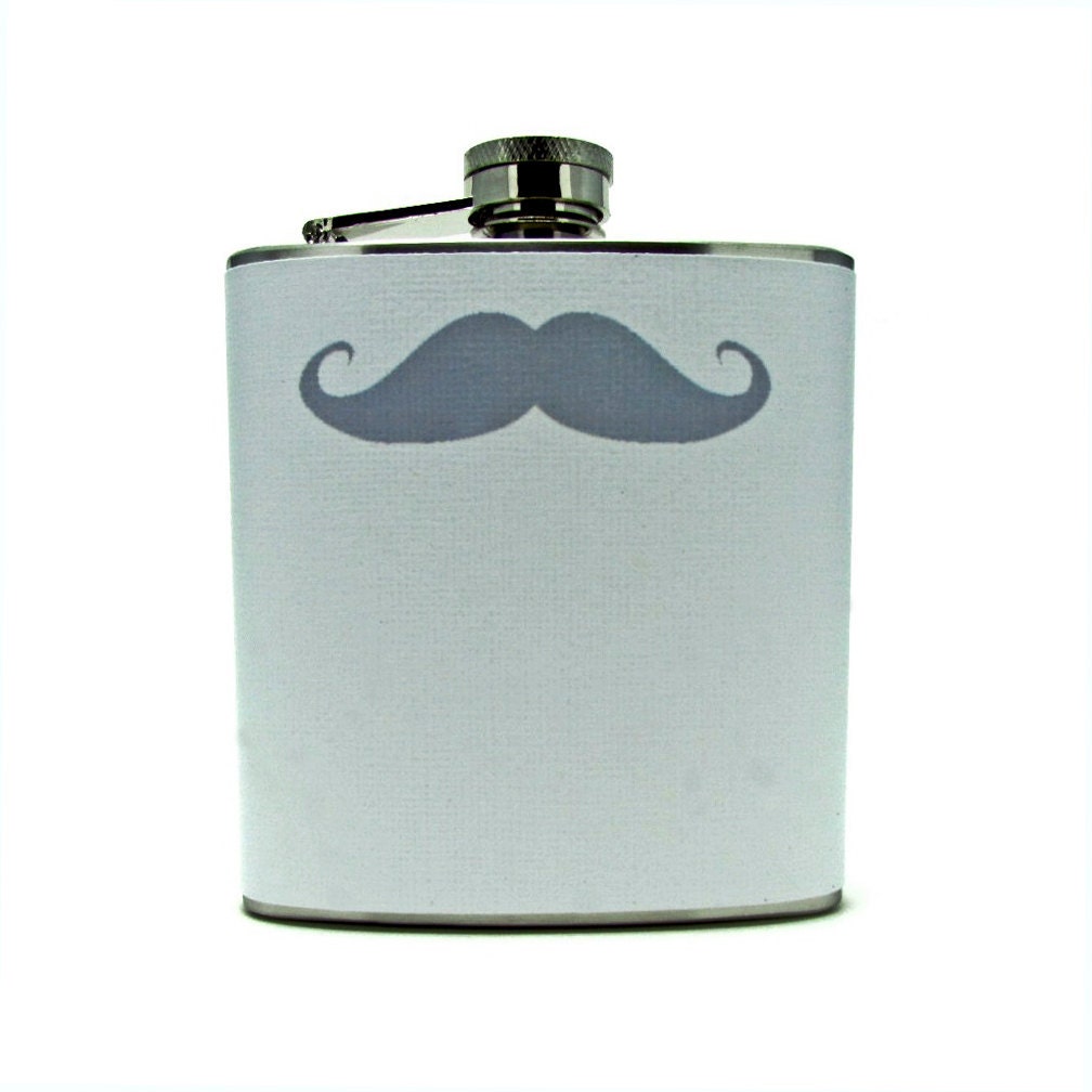 Gray Mustache Hip Liquor Flask 6 or 8 oz with Funnel and Tote Bag Fathers Day Birthday