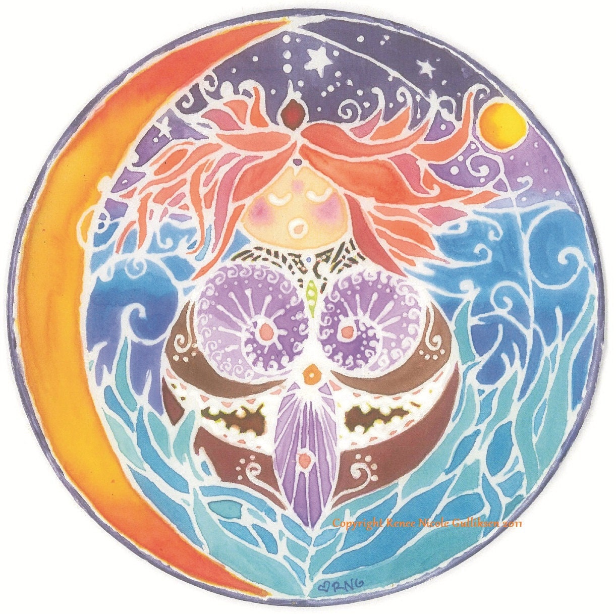 Handpainted Silk Hoop Windowhanging "Goddess of the Sea"
