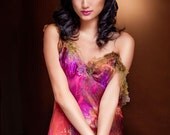 Silk and Lace Long Backless opalescent colored  Dress size small/medium custom order